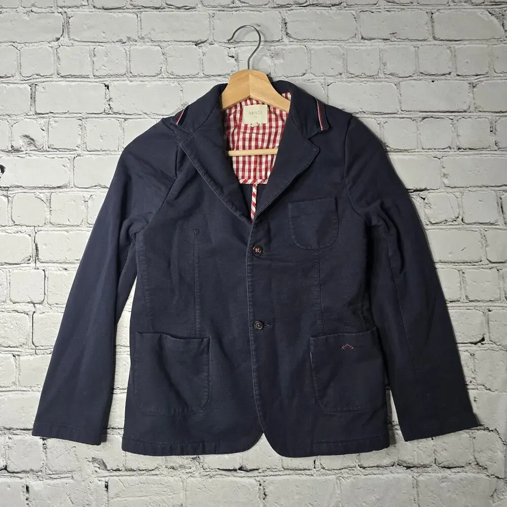 Nanos Navy Blue Cotton Two Button Soft Fabric‎ Blazer Size Kids 14